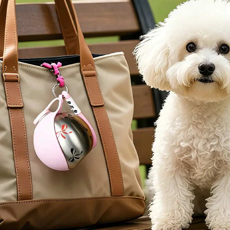 Ihubei Pet Water Bottle with Foldable Food-Grade Silicone Bowl and 304 Stainless Steel Design for Dogs and Cats - Portable Hydration Solution for Travel and Outdoor Activities, 285ml