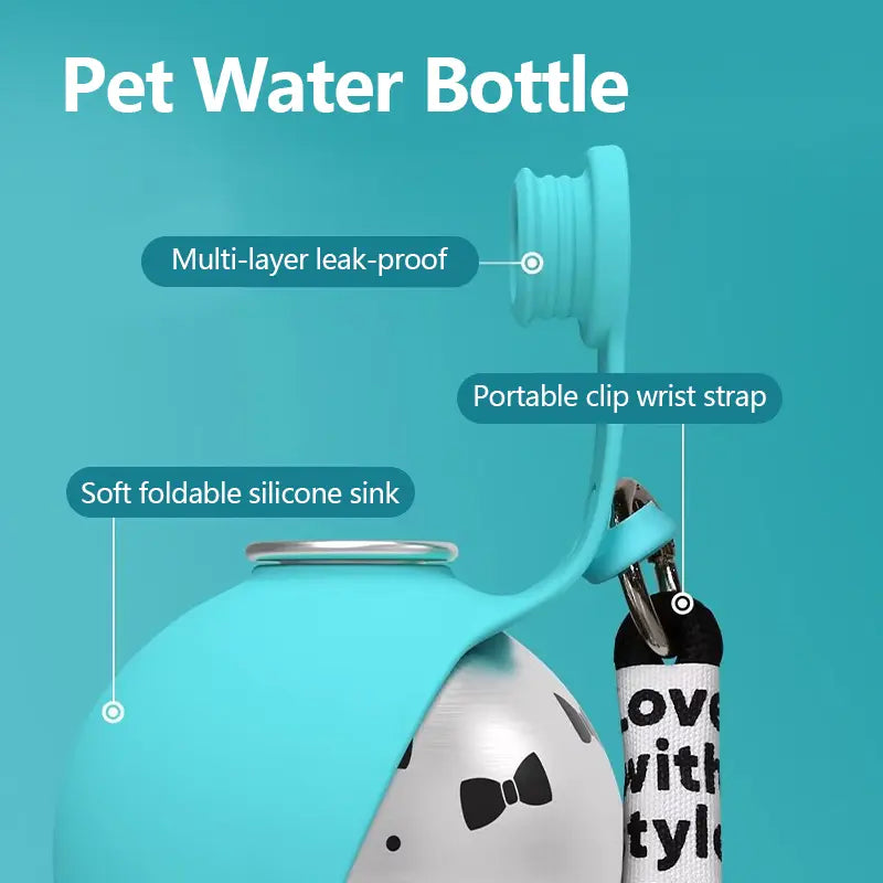 Ihubei Pet Water Bottle with Foldable Food-Grade Silicone Bowl and 304 Stainless Steel Design for Dogs and Cats - Portable Hydration Solution for Travel and Outdoor Activities, 285ml