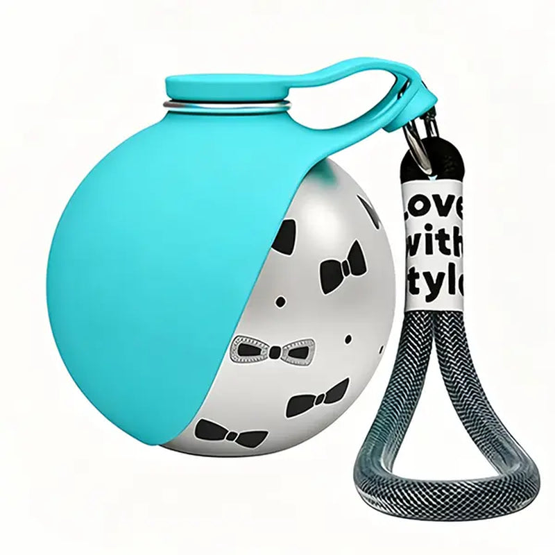 Ihubei Pet Water Bottle with Foldable Food-Grade Silicone Bowl and 304 Stainless Steel Design for Dogs and Cats - Portable Hydration Solution for Travel and Outdoor Activities, 285ml